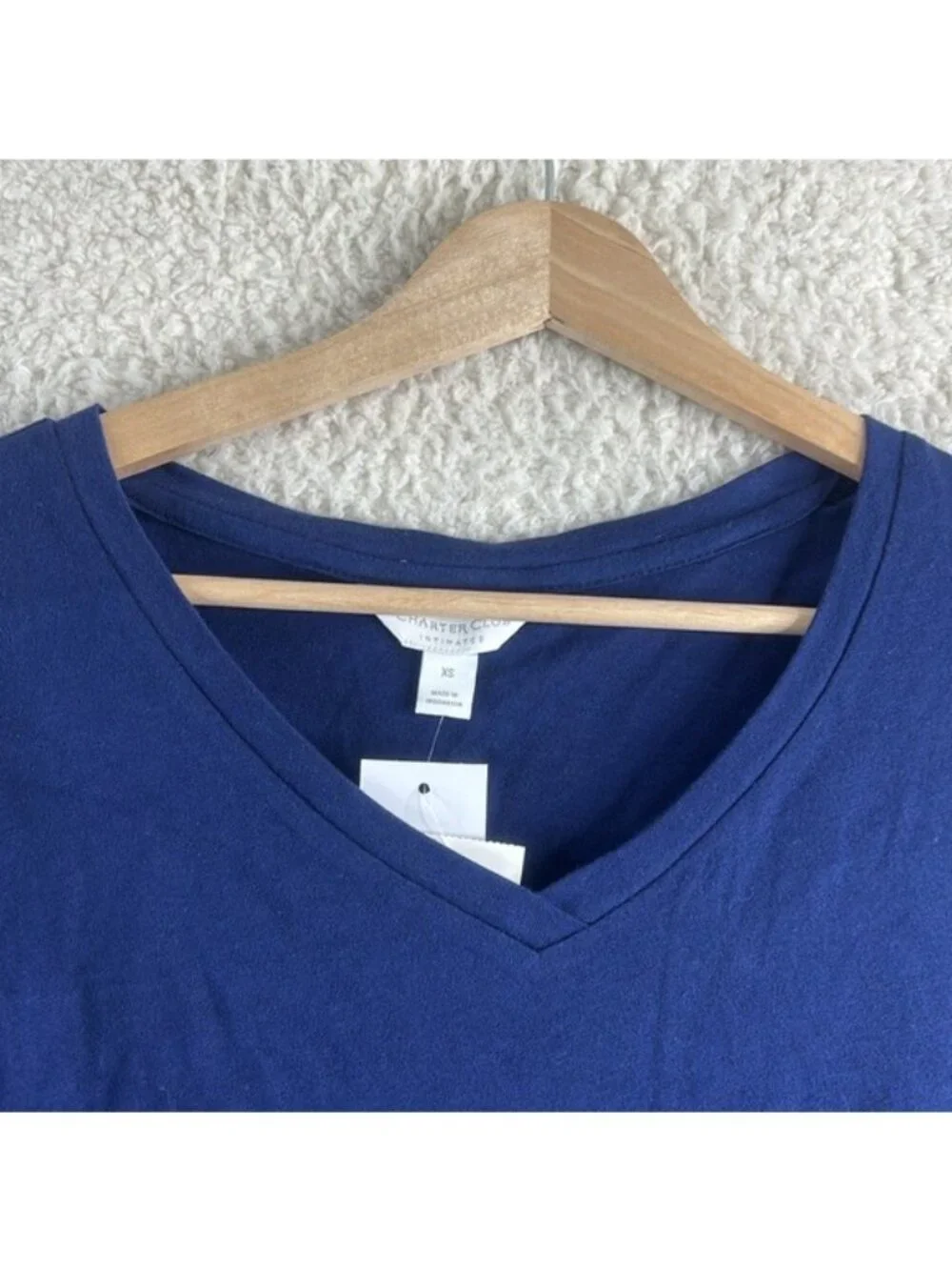 NWT Charter Club Womens Navy Cotton V-Neck Long Sleeve Pajama Top L LARGE